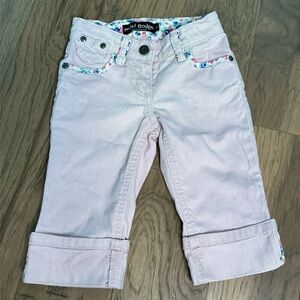 Mini Boden Girls Cuffed Pants In Blush Pink with Floral Design Trim Size 4Y